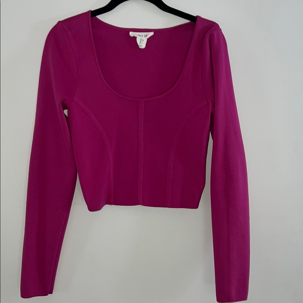 Happily Grey Pink Fitted Crop Blouse Long Sleeve